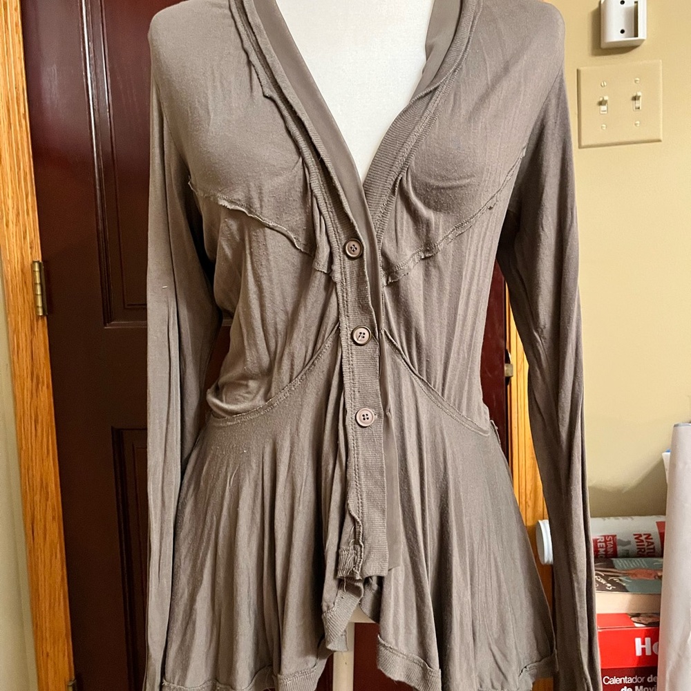 Anthropologie / Bordeaux green sage peplum top Sz small